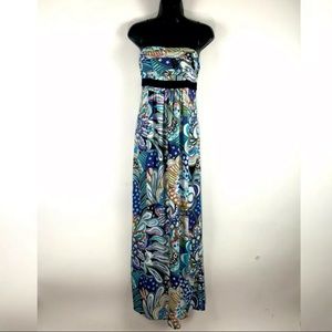 Worth Sz 6 Maxi Jubilee Dress blue floral jersey empire full long